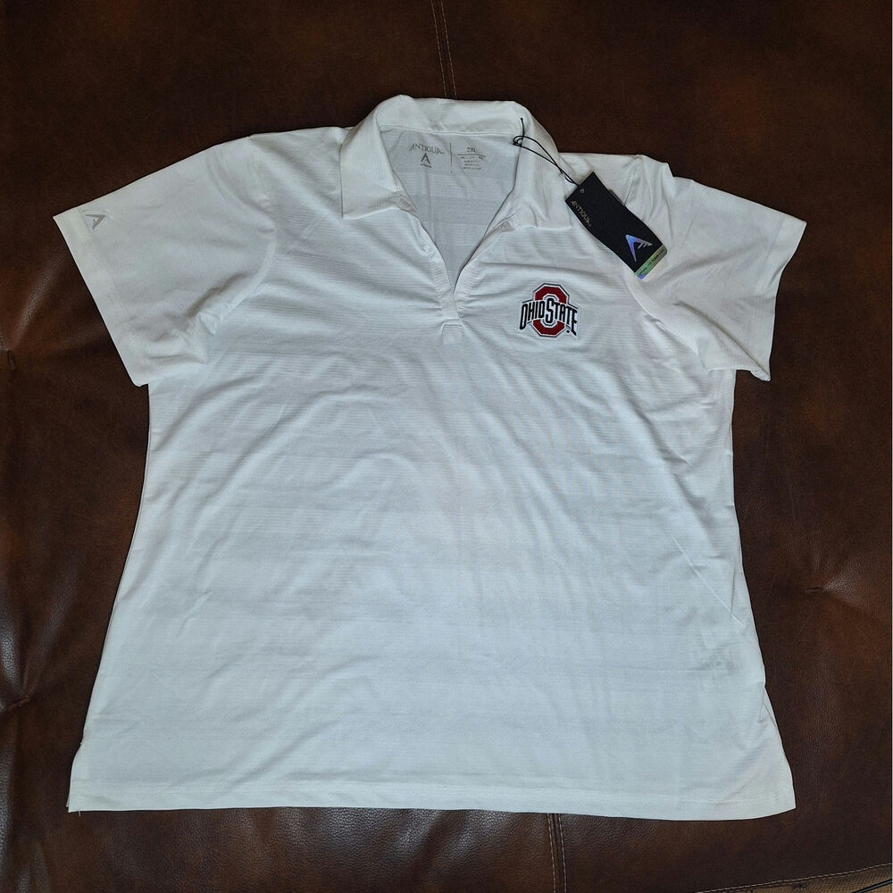 Women's Ohio State Buckeyes Antigua White Compass Golf Polo Shirt NWT Size 2XL